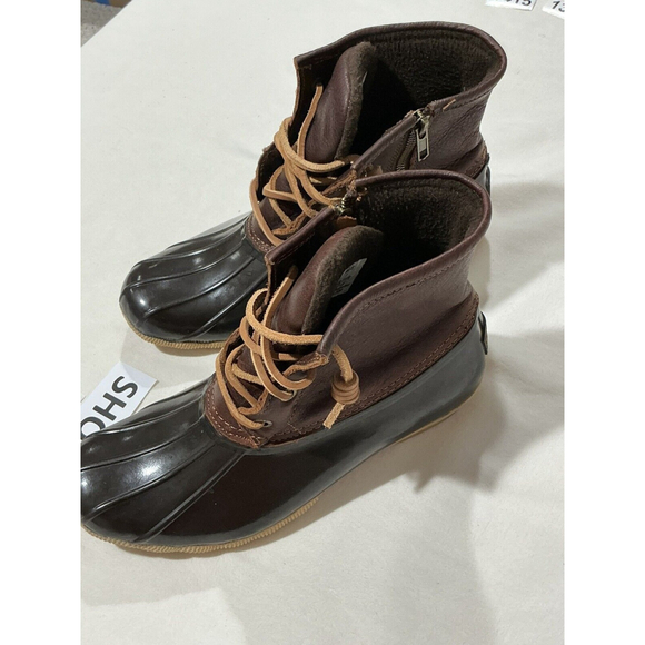 Womans Sperry Top Spider Wo,s 7m black Brown Ankle Rain boots Lace Up Side Zip - Picture 3 of 9